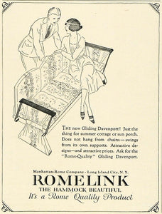 1922 Ad Romelink Hammock Manhattan Rome Gliding Davenport Couch Home HB2