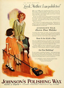 1926 Ad Electric Floor Polisher Mother & Child Johnsons Polishing Wax W A HB2