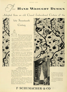 1929 Ad F Schumacher Curtain Pattern England South Kensington London Floral HB2