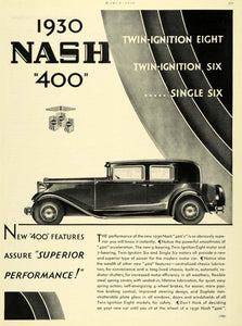 1930 Ad Nash Motor Cars 400 Vehicle Model Eight Six Twin-Ignition HB3