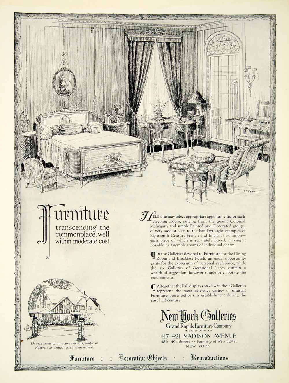 1922 Ad New York Galleries Grand Rapids Furniture 417 Madison Avenue Bedroom HB4