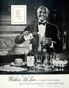 1951 Ad Hiram Walker Straight Bourbon Whiskey De Luxe Alcohol Serve Man HDL2