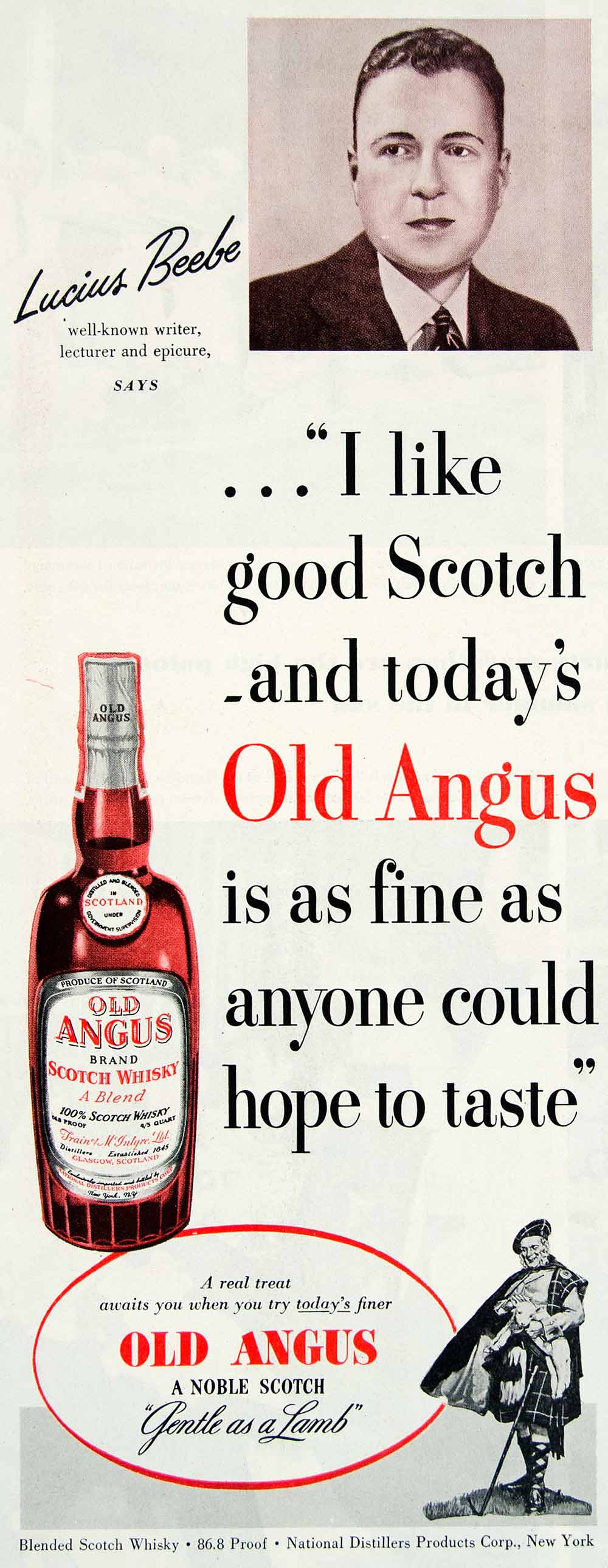 1950 Ad Old Angus Scotch Lucius Beebe Whiskey National Distillers New York HDL2