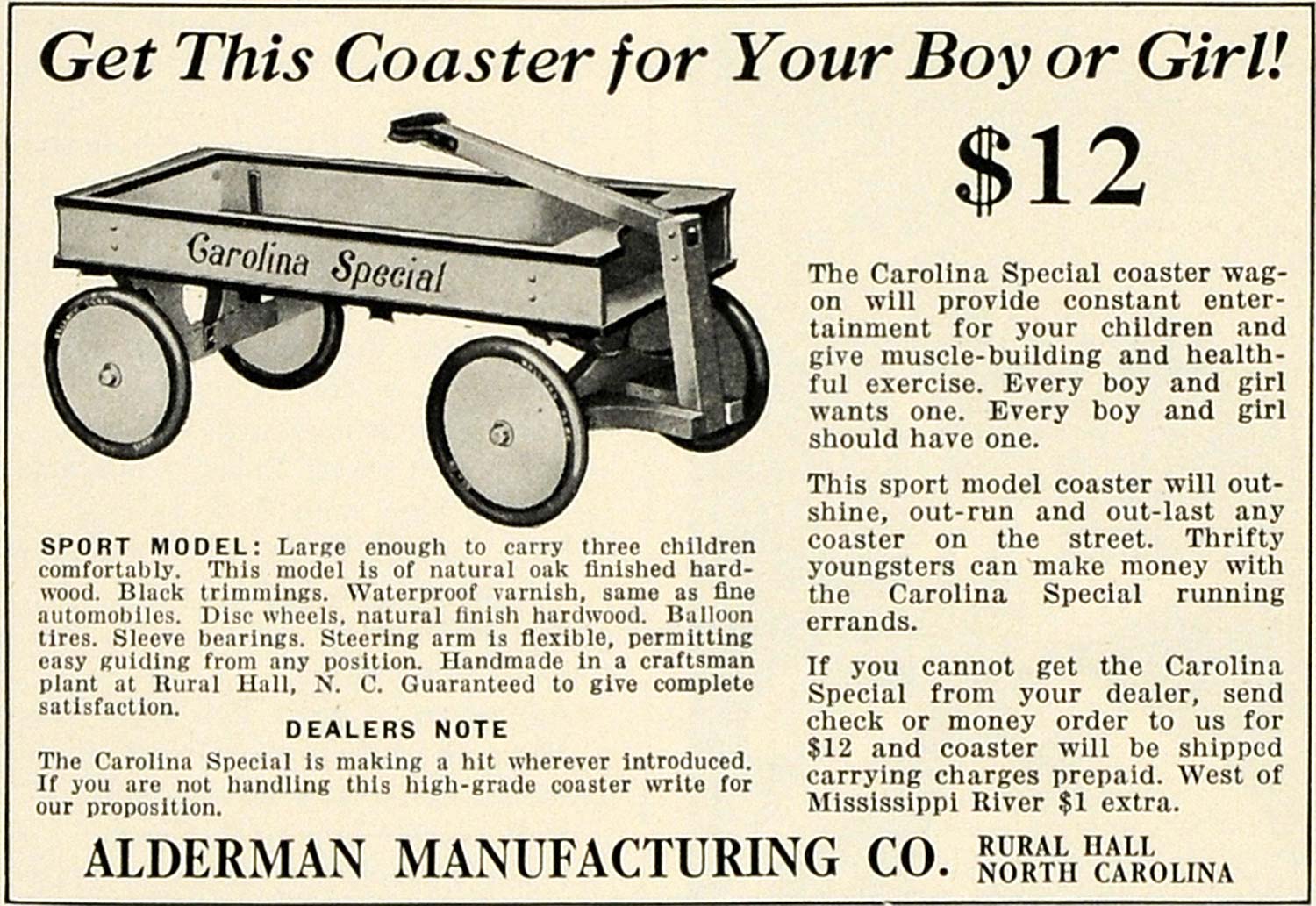 1925 Ad Alderman Carolina Special Wagon Children Kids - ORIGINAL ADVERTISING HG1