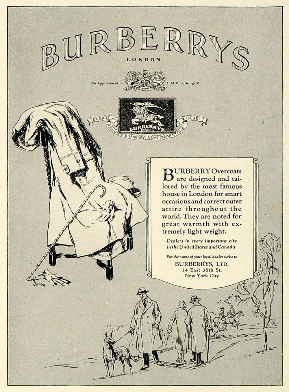 1925 Ad Burberrys London Clothing Overcoat Attire Coat - ORIGINAL HG1