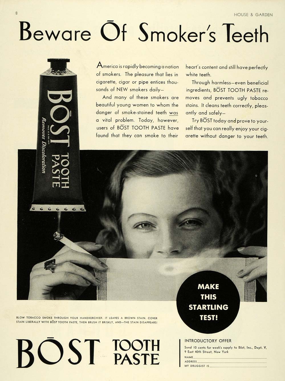 1932 Ad Bost Smoker Stain Remover Tooth Paste Cigarette - ORIGINAL HG1