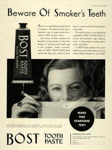 1932 Ad Bost Smoker Stain Remover Tooth Paste Cigarette - ORIGINAL HG1