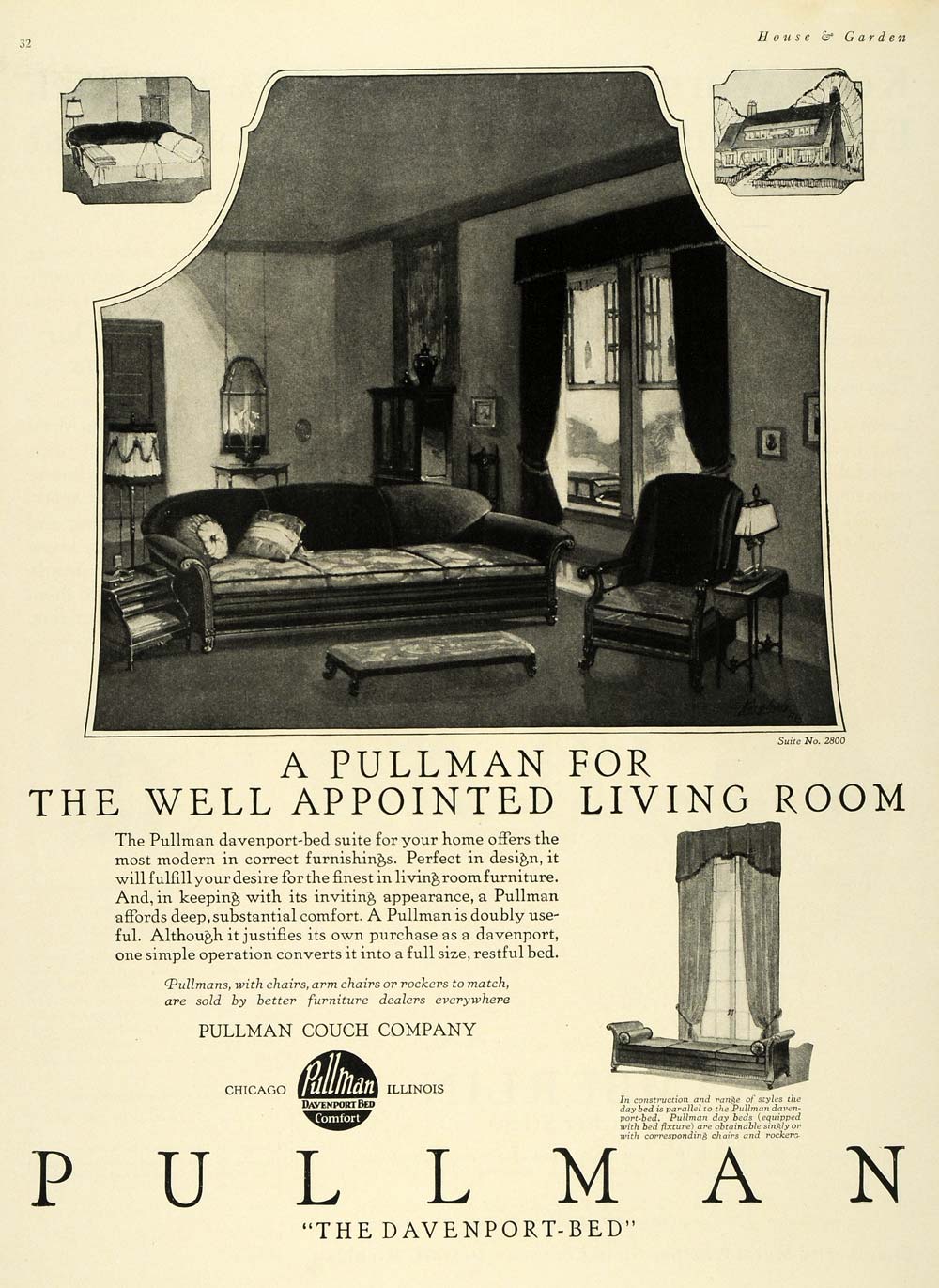 1924 Ad Pullman Couches Davenport Day Beds Furniture - ORIGINAL ADVERTISING HG1