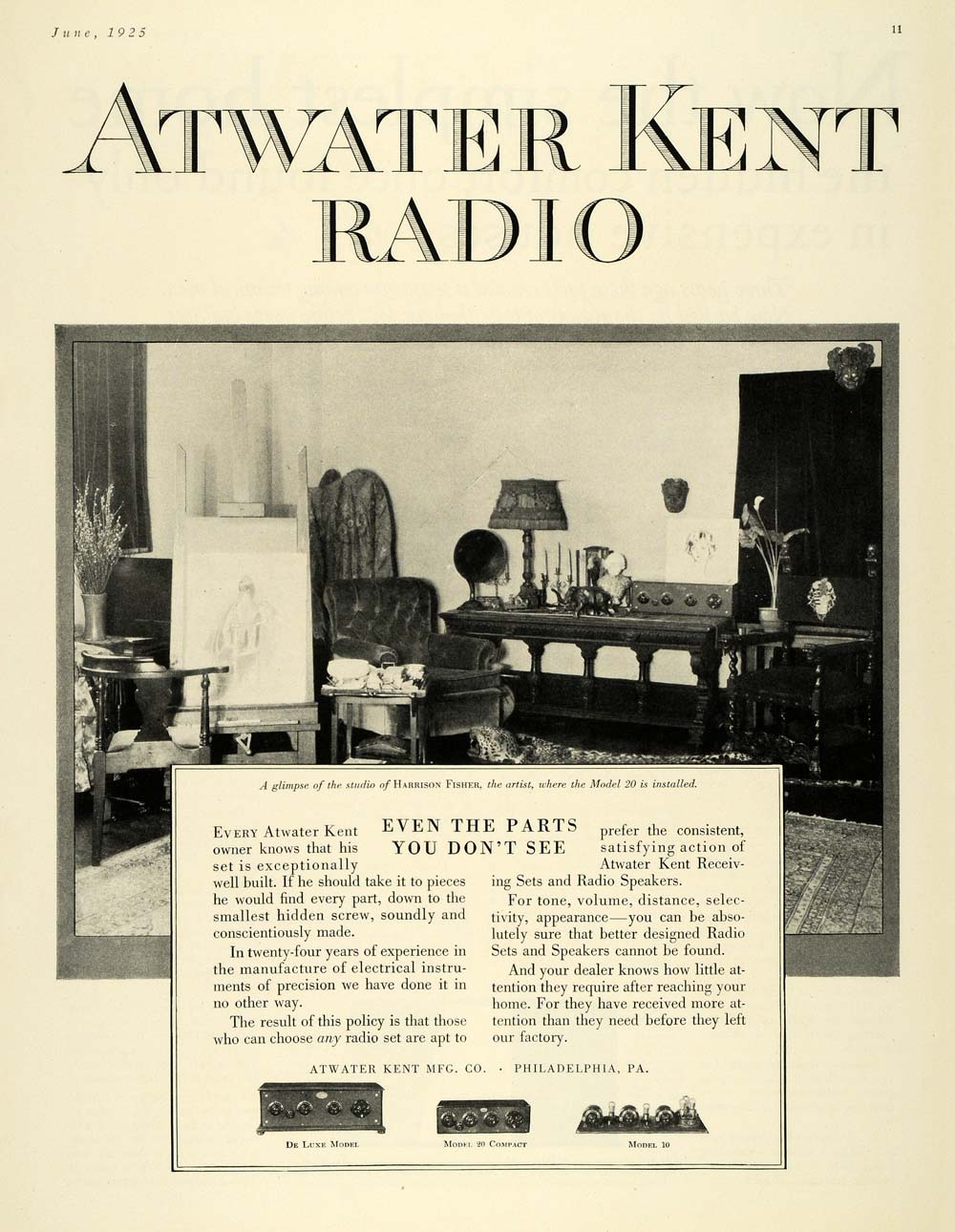 1925 Ad Atwater Kent Radio Philadelphia Harrison Fisher - ORIGINAL HG1