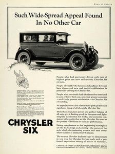 1925 Ad Chrysler Six Automobile Car Vehicle Detroit - ORIGINAL ADVERTISING  HG1
