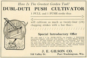 1925 Ad J. E. Gilson Dubl-Duti Cultivator Garden Tool Cultivating Weeding HG1