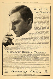 1911 Ad Makaroff Russian Cigarettes Gentleman Smoker Price Tobacco Smoking HM1