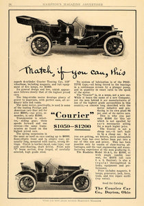 1910 Ad Courier 4-Cylinder Touring Car Vehicle Model Auto Vintage 4 Cylinder HM1