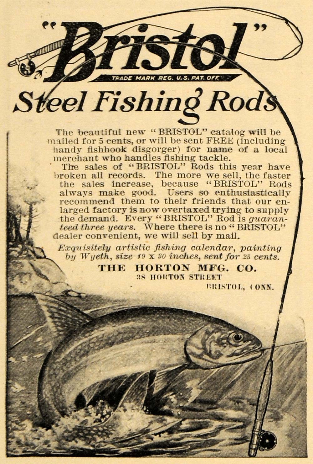 1910 Ad Horton Manufacturing Bristol Steel Fishing Rods - ORIGINAL