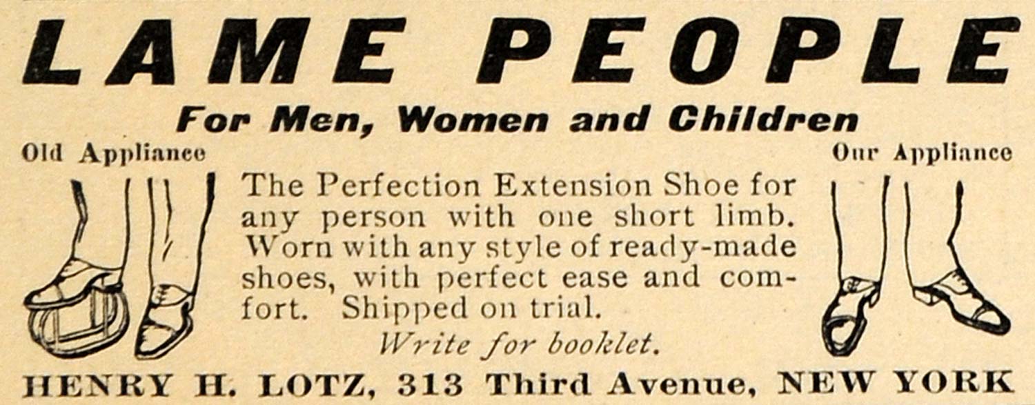 1910 Ad Lame People Henry H. Lotz Extension Shoe NY - ORIGINAL ADVERTISING HM1