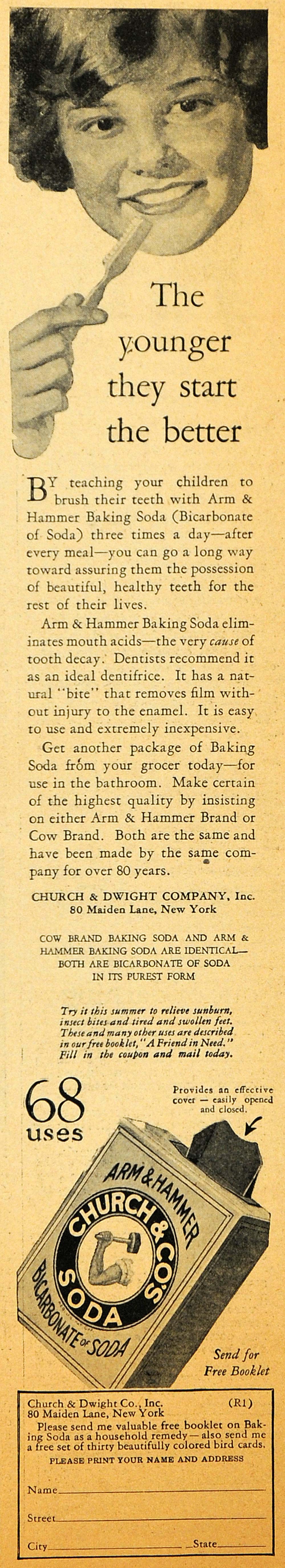 1928 Ad Arm Hammer Dentifrice Dental Baking Soda - ORIGINAL ADVERTISING HOH1