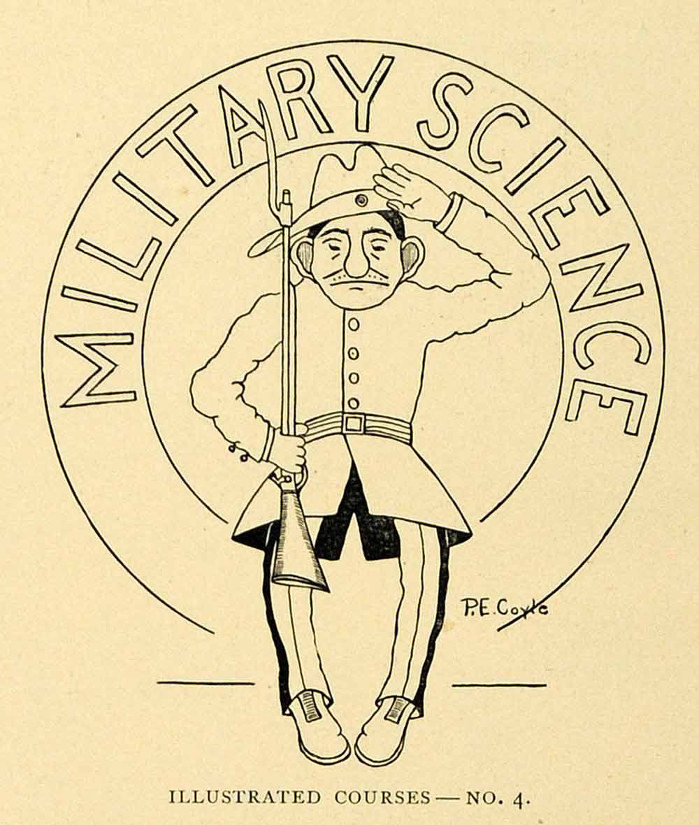 1899 Print Harvard Lampoon Uniform Bayonet P.E. Coyle Military Science HVD1