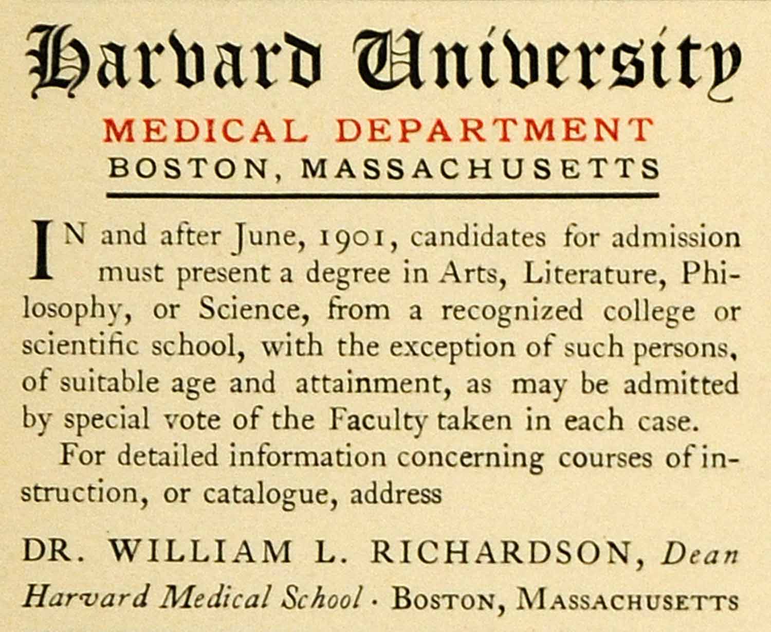 1900 Ad Harvard Lampoon University Dean William L Richardson Medical HVD1