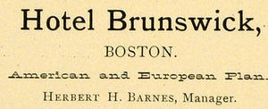 1900 Ad Harvard Lampoon Hotel Brunswick Boston Herbert H Barnes Boylston HVD1
