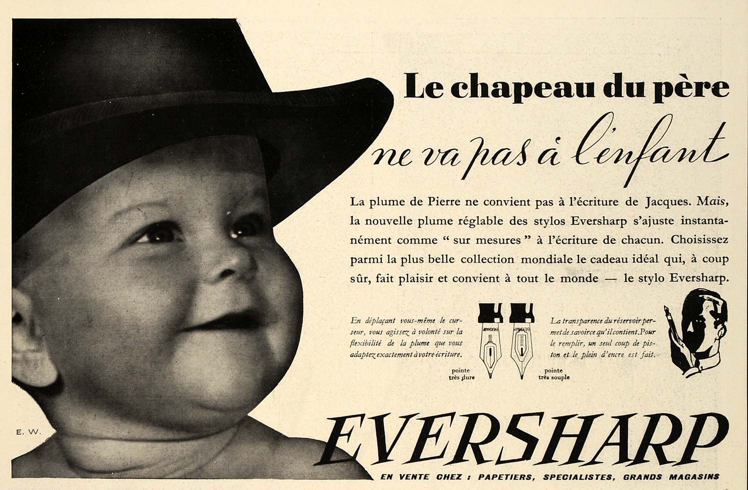 1935 French Ad Wahl Eversharp Fountain Pen Stylo Baby - ORIGINAL ILL1