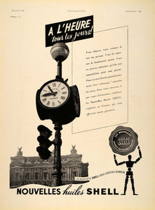 1938 French Ad Shell Oil Huiles Traffic Light Clock - ORIGINAL ADVERTISING ILL1