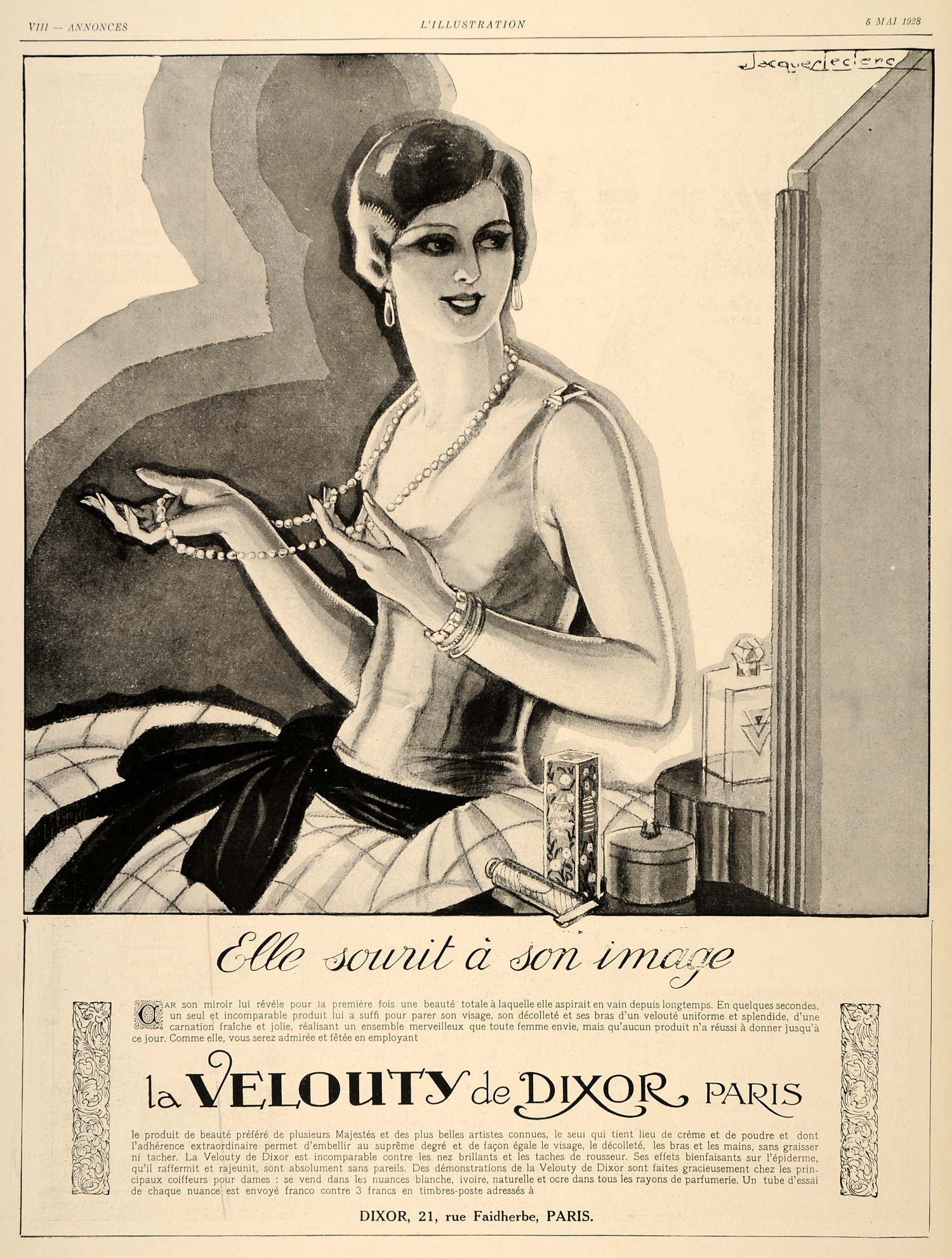 1929 Ad French Beauty Velouty Dixor Leclerc Cream Paris - ORIGINAL ILL3
