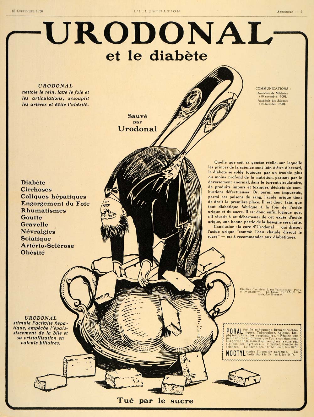 1920 Ad French Diabetes Obesity Urodonal Sugar Disease - ORIGINAL ILL3