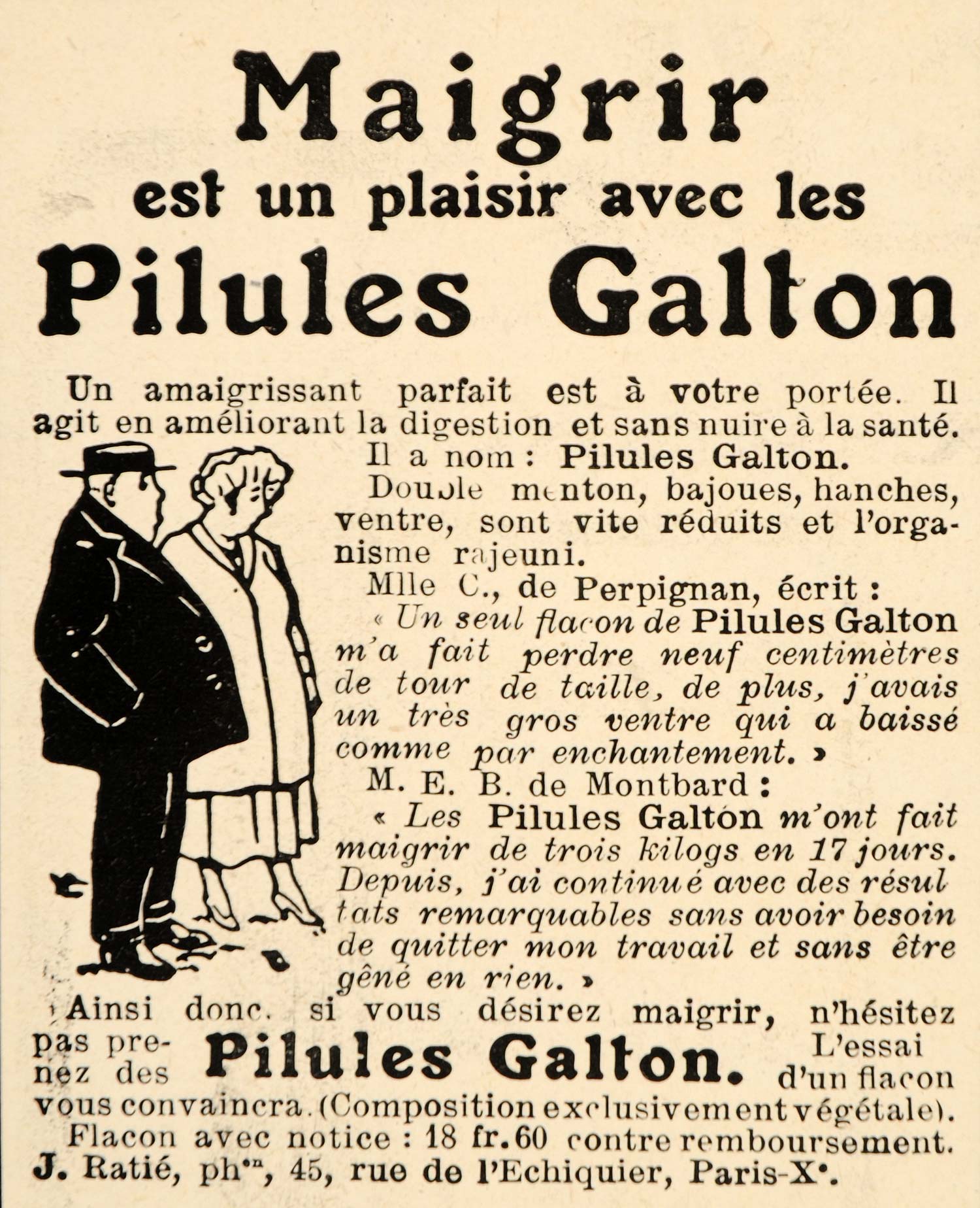 1928 Ad French Slimming Pills Diet Obesity Weight Loss - ORIGINAL ILL3