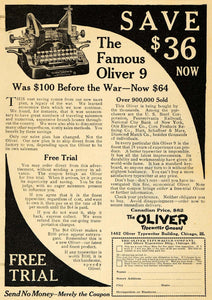 1921 Ad Oliver 9 Typewriter Chicago Typist Clerk Print - ORIGINAL ILW1