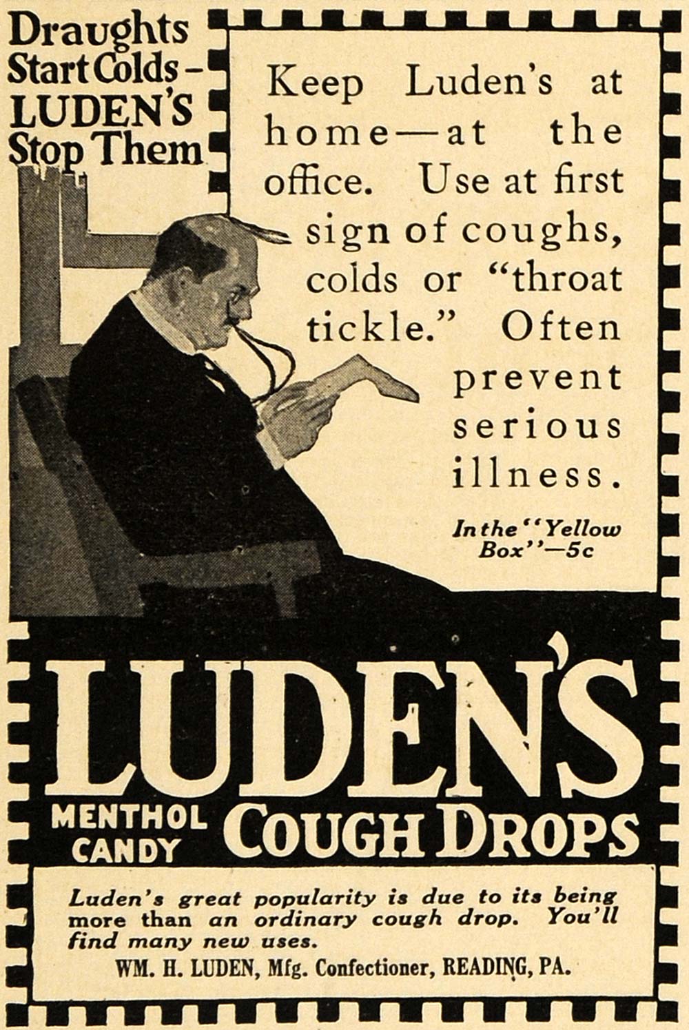 1916 Ad Luden Menthol Candy Cough Drops Remedy WWI - ORIGINAL ADVERTIS –  Period Paper Historic Art LLC