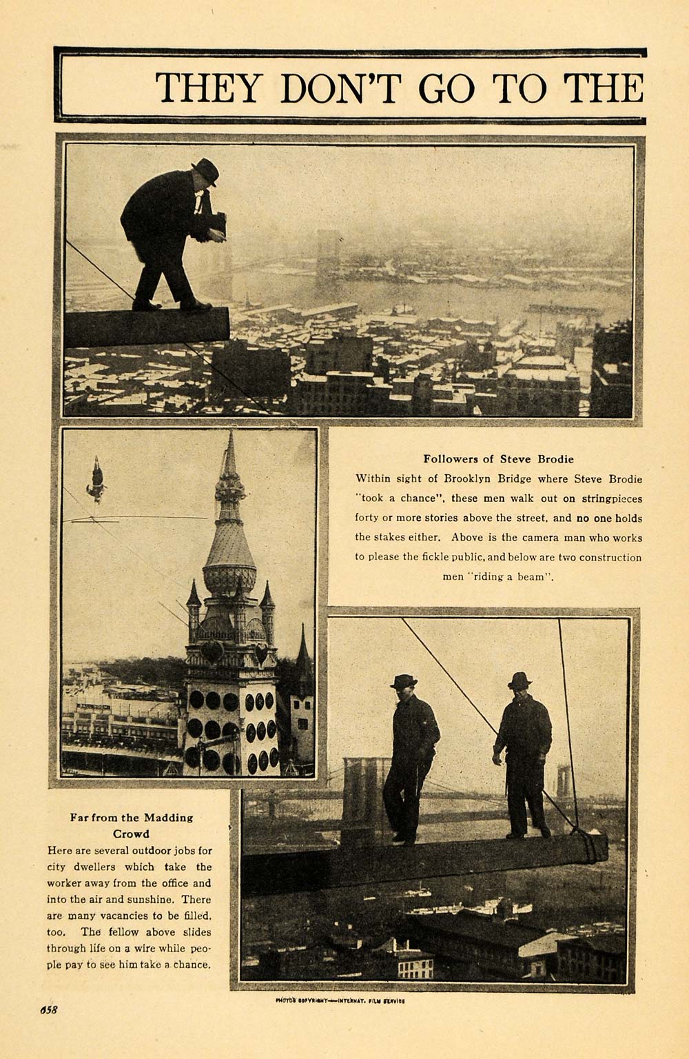 1918 Print New York Dangerous Professions Climbers Zoo ORIGINAL HISTORIC ILW2