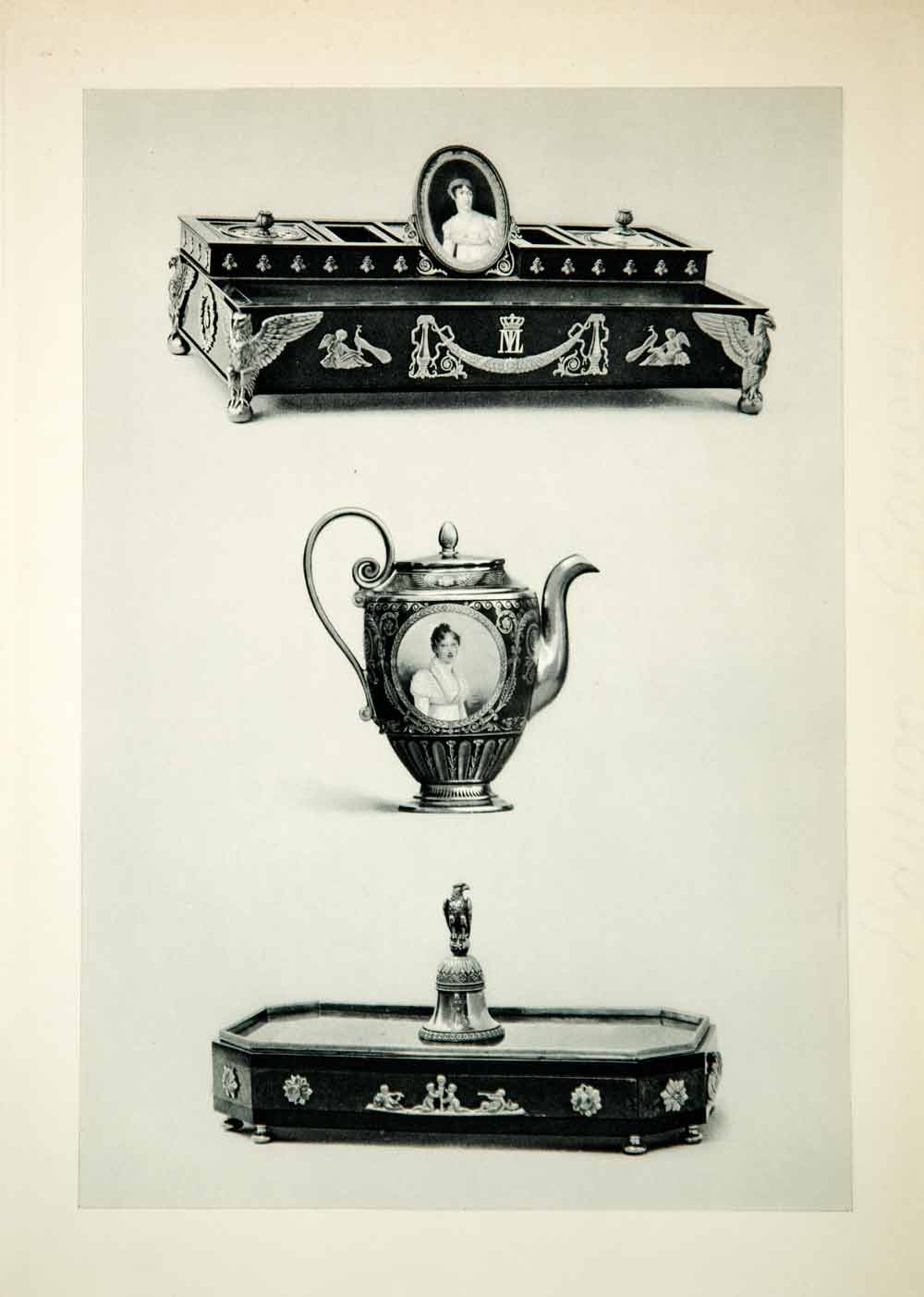 1902 Photogravure Antiques First French Empire Napoleon Writing Case Teapot Box