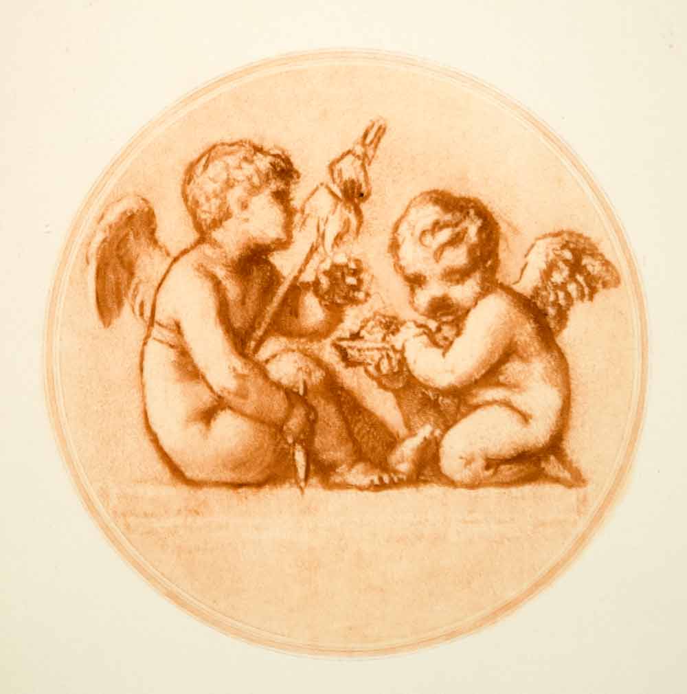 1902 Photogravure Cupids Putti Winged Cherubs Nude Spinning Pierre-Paul Prud'hon