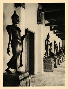 1929 Photogravure Wat Benchamabophit Marble Temple Statues Bangkok Thailand Siam