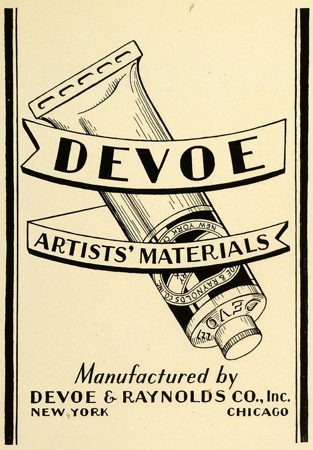 1929 Ad Devoe Raynolds Art Supplies Artist Materials Chicago New York INS3