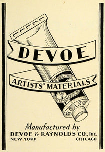 1929 Ad Devoe Raynolds Art Supplies Artist Materials Chicago New York INS3