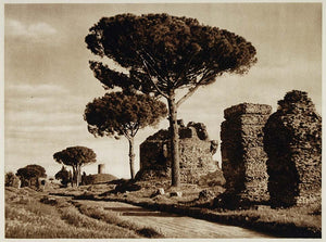 1925 Photogravure Via Appia Appian Way Ancient Roman Road Rome Landscape Trees