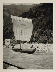 1930 Kisogawa River Japanese Sailing Boat Sail Japan - ORIGINAL PHOTOGRAVURE JK1