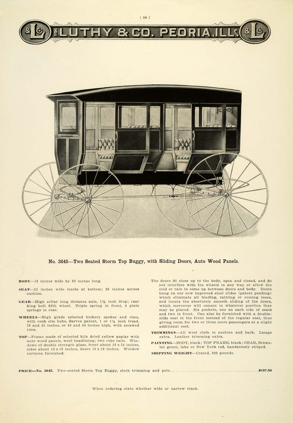 1912 Ad Antique Luthy Two-Seat Enclosed Horse Buggy Peoria IL Carriage LAC2