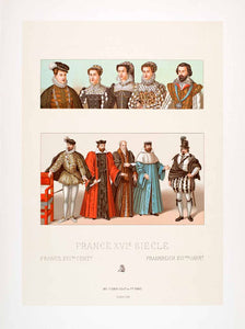 1888 Chromolithograph 16th Century Clothing France Doublet Charles Royalty LCH3