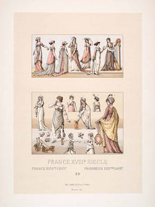 1888 Chromolithograph Fashion French Directory Consulat Neoclassical Dress LCH5