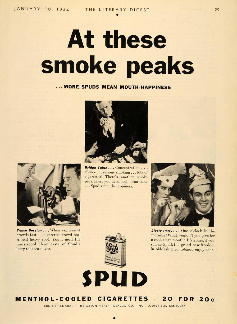 1932 Ad Spud Menthol Cigarettes Party Hats Bridge Game - ORIGINAL LD1