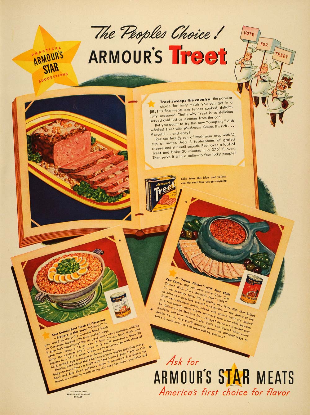 1940 Ad Armour Treet Star Meats Recipes Casserole Chili - ORIGINAL LF3