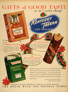 1949 Ad Kentucky Tavern Gift Packages Whiskey Yule Log Sparkling Decanter LF3