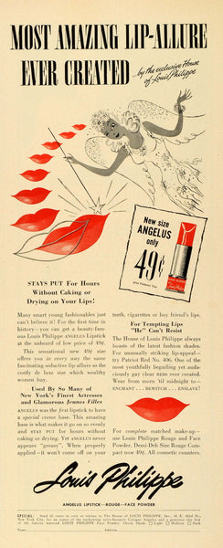 1944 THE HOUSE OF LOUIS PHILIPPE ANGELUS LIPSTICK MAGAZINE AD (79)