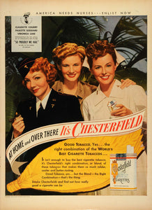 1943 Ad Liggett & Myers Chesterfield Cigarettes Women Worker Claudette LF4