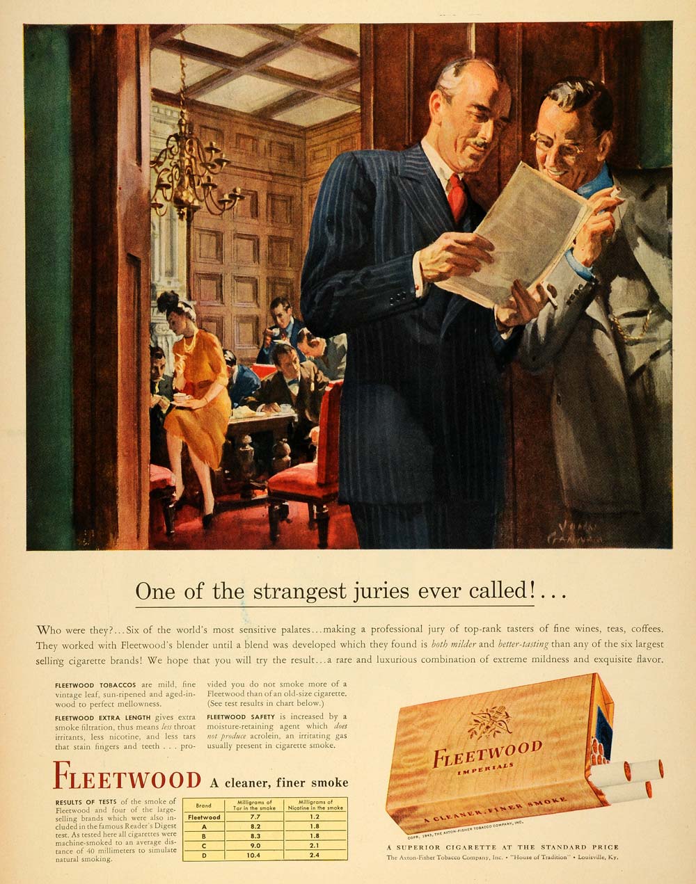 1943 Ad Fleetwood Imperials Cigarettes Axton Fisher Tobacco Jury Taste LF4