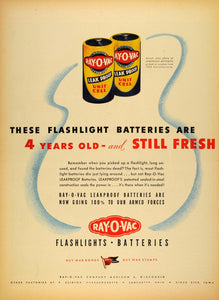 1944 Ad Rayovac Co Flashlight Batteries Cell Ray-O-Vac Logo War Bonds LF4