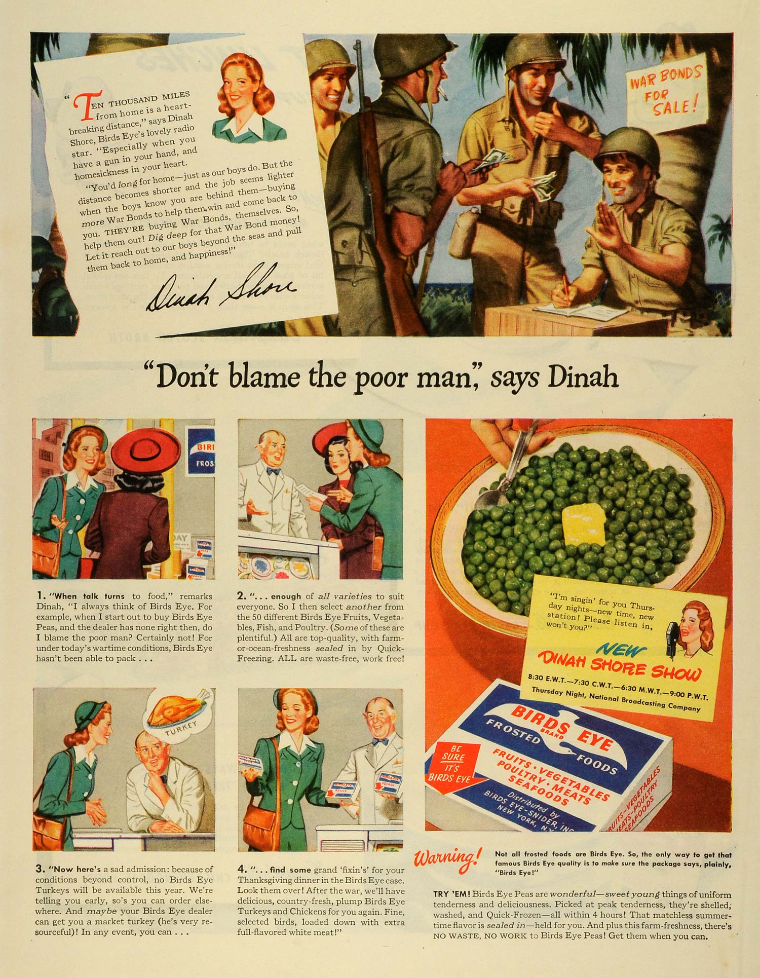 1944 Ad Birds Eye Snider Frosted Food Products Peas Soldiers WWII Dina –  Period Paper Historic Art LLC