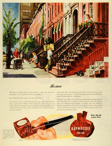 1944 Ad Kaywoodie Briar Tobacco Pipe Square Shape No 11C City Neighbors LF4